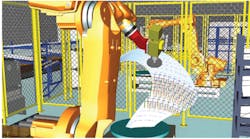 Simulating turbine blade polishing in a virtual setting helps to calculate cycle times with accuracy and to detect collisions to improve efficiency and safety Simulating turbine blade polishing in a virtual setting helps to calculate cycle times with accuracy and to detect collisions to improve efficiency and safety