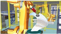 Simulating turbine blade polishing in a virtual setting helps to calculate cycle times with accuracy and to detect collisions to improve efficiency and safety Simulating turbine blade polishing in a virtual setting helps to calculate cycle times with accuracy and to detect collisions to improve efficiency and safety