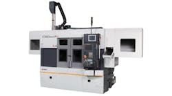 Fuji&apos;s CSD-300 parallel spindle lathe is designed for the quick and accurate turning of a variety of parts. The turret achieves speeds of 0.26 sec. / index, while the CSD-300&rsquo;s dual 100mm spindles (A2-6) are equipped with 15 / 20 hp high output spindle motors. Robot alignment to spindle center line is achieved with the CSD-300&rsquo;s 3-axis gantry robot control.