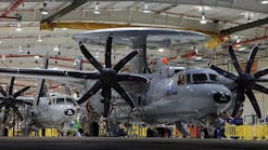 The E-2D Advanced Hawkeye is the latest version of the E-2 Hawkeye in use by the U.S. Navy since 1964. It flew first in 2007, and the two aircraft began testing in 2010.