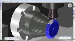 Tasks that require simultaneous, 5-axis toolpaths &mdash; such as finishing the blades on this blisk &mdash;can be rendered more accurately using the new Multi-Axis Rendering option in GibbsCAM 2012+, according to the software developer.