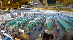 Boeing 737 construction at Spirit AeroSystems assembly line in Wichita. Boeing 737 construction at Spirit AeroSystems assembly line in Wichita.
