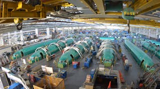 Boeing 737 construction at Spirit AeroSystems assembly line in Wichita.