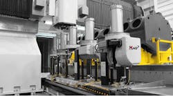 The MAG U6 bridge mill is engineered for heavy-duty machining of large precision parts, such as this 13,000-lb, 16-cylinder diesel engine block. The machine&rsquo;s solid construction makes it well suited for heavy cuts in steel, titanium, Inconel, or cast iron.