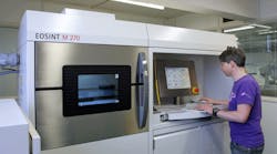 The EOSINT M 270 is among several models of direct metal laser-sintering (DMLS) system that have been adopted for commercial production of finished components parts. EOS and its partner GF AgieCharmilles demonstrated recently how manufacturers may be able to coordinate production of more advanced designs.