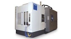 The MC5000 model demonstrated on the Troy plant floor includes a 630mm pallet, HSK100 spindles, and working cube of 800mm (part diameter of 900mm) for high load capacity and metalcutting productivity across a range of materials and part designs.