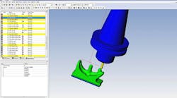 In the process simulation view presented by ESPRIT CAM, a semi-finish cut of a template for a knee replacement joint.