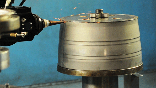 One of the five CO2 laser systems 1700 to 4000 W used to cut trim weld and drill holes in parts and structures produced at Ace Precision Machining Oconomowoc Wis