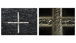 A fiber-laser marker machined a 25-micron thick metal foil to a depth of 13 microns. The channel width was 75 microns &mdash; and the depth variation was less than the width of a human hair.