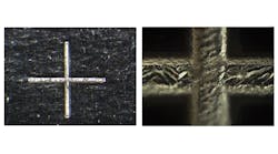 A fiberlaser marker machined a 25micron thick metal foil to a depth of 13 microns The channel width was 75 microns mdash and the depth variation was less than the width of a human hair A fiberlaser marker machined a 25micron thick metal foil to a depth of 13 microns The channel width was 75 microns mdash and the depth variation was less than the width of a human hair