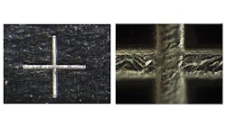 A fiberlaser marker machined a 25micron thick metal foil to a depth of 13 microns The channel width was 75 microns mdash and the depth variation was less than the width of a human hair A fiberlaser marker machined a 25micron thick metal foil to a depth of 13 microns The channel width was 75 microns mdash and the depth variation was less than the width of a human hair