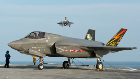 The F35B ldquoshort takeoff and vertical landingrdquo STOVL variant of the Joint Strike Fighter jet during takeoff from the deck of the USS Wasp during a recent developmental test