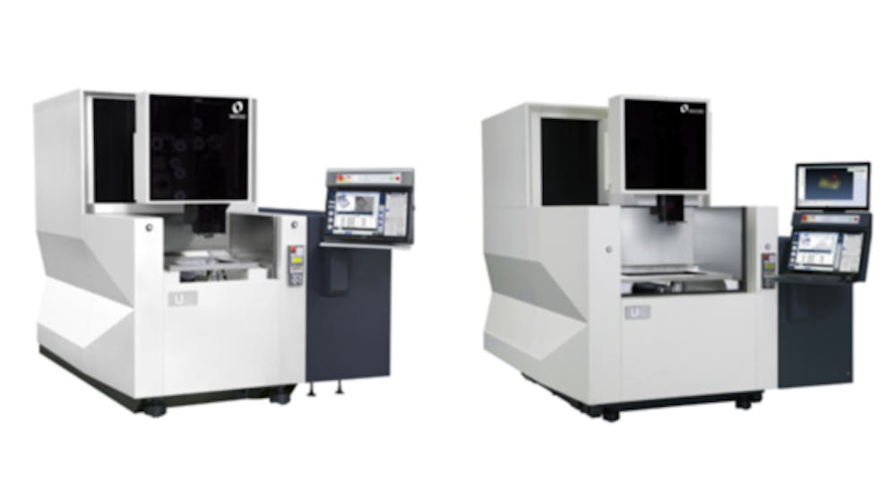 Makino&rsquo;s U3 and U6 machines offer X-, Y- and Z-axis travels of 370 X 270 X 220 mm, and 650 X 450 X 420 mm, respectively. The U3 (right) will accommodate a max. workpiece size of 770 X 590 X 220 mm, with a payload of 1,322 lb.; the U6 holds sizes up to 1,000 X 800 X 400 mm with a maximum payload of 3,307 lbs.