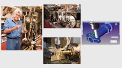 Clockwise from left Jay Leno in front of his 1831 steam engine with one of two identical pieces made for the stationary engineThis 1831 steam engine is fully functional with its lower sleeve replacement mdash the brass part suspending the spherical flyweights The engine is one of two stationary engines Jay Leno houses at Big Dog GarageCut Part Rendering the GibbsCAM toolpath verification feature shows path of cutting tools and stock removed to create lower sleeve of a steam governorThe lower sleeve of a s Clockwise from left Jay Leno in front of his 1831 steam engine with one of two identical pieces made for the stationary engineThis 1831 steam engine is fully functional with its lower sleeve replacement mdash the brass part suspending the spherical flyweights The engine is one of two stationary engines Jay Leno houses at Big Dog GarageCut Part Rendering the GibbsCAM toolpath verification feature shows path of cutting tools and stock removed to create lower sleeve of a steam governorThe lower sleeve of a s