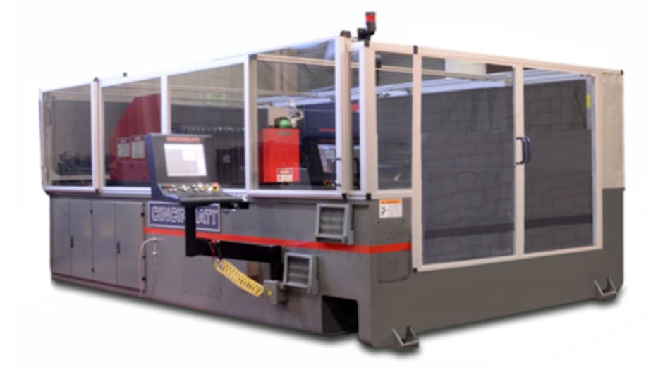 The proposed large-part additive manufacturing machine from Cincinnati Incorporated, incorporating the chassis and drive technology of a gantry-style laser cutting system, modified with a high-speed cutting tool, and outfitted with a pellet-feeding mechanism for polymer materials.