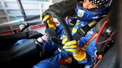 The Woodward Machine Corp. steering assembly is visible in this in-car view of Martin Truex Jr., at the wheel of the Napa Auto Parts Toyota.