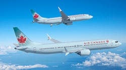 Boeing and Air Canada finalized an order for 61 737 MAX jets, which the carrier will adopt in renewal program for single-aisle fleet. The photo shows a 737 MAX 8 (above), which will be rated for a capacity of 162 passengers in two classes, and a 737 MAX 9 (below), which will seat 180 in a two-class arrangement