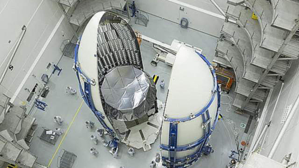 At Astrotech Space Operations at Cape Canaveral the US Navy39s MUOS2 satellite is encapsulated in a protective fairing as launch preparations proceed