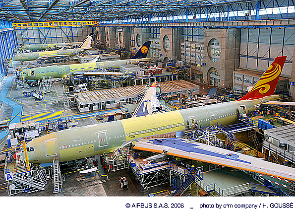 Airbus A330 widebody jets under assembly in Tolouse France