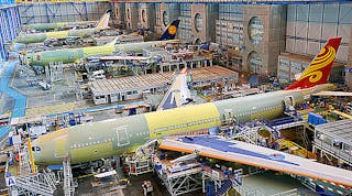 Airbus A330 wide-body jets under assembly in Tolouse, France.