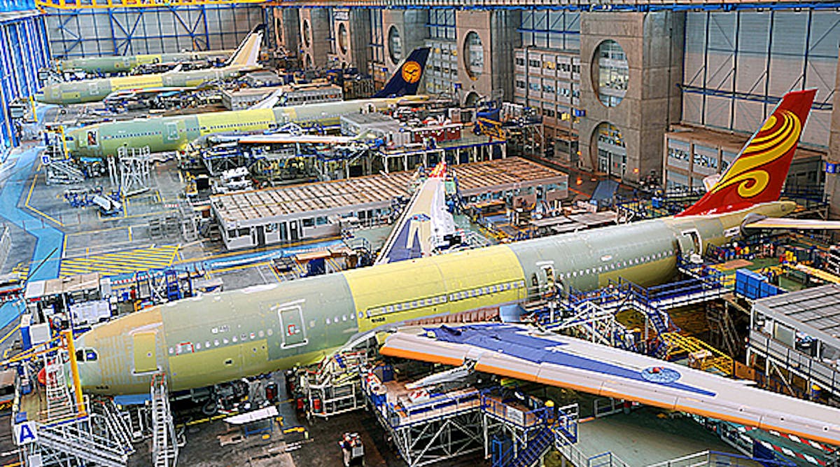Airbus A330 wide-body jets under assembly in Tolouse, France.