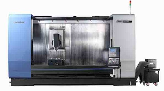 The Doosan VCF 850LSR 5AX traveling column vertical machining center with tilting head offers a large work envelope. The head can rotate 110 degrees on either side of vertical, enabling the VCF 850LSR to machine large and complex parts in a single setup, eliminating costly fixtures and downtime.