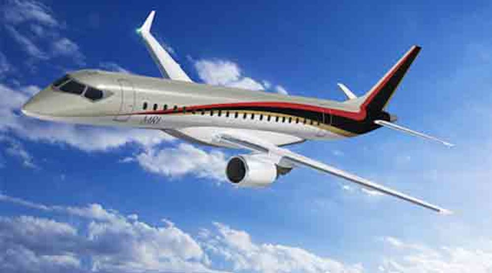 The Mitsubishi regional jet had its commercial launch in mid October for All-Nippon Airways. The 70- 90-passenger aircraft is built by Mitsubishi Aircraft Corporation, a partnership of Mitsubishi Heavy Industries (majority owner) and Toyota Motor Corporation.