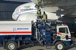 Boeing powered its ecoDemonstrator 787 flight test airplane with a blend of 15 ldquogreen dieselrdquo and 85 petroleum jet fuel in the left engine Boeing powered its ecoDemonstrator 787 flight test airplane with a blend of 15 ldquogreen dieselrdquo and 85 petroleum jet fuel in the left engine