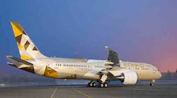 A 787-9 Dreamliner styled for Etihad Airways&rsquo; &apos;Facets of Abu Dhabi&apos; theme. It is the first of 71 Dreamliners that the national airline of the United Arab Emirates has on order, including 41 787-9s and 30 787-10s.