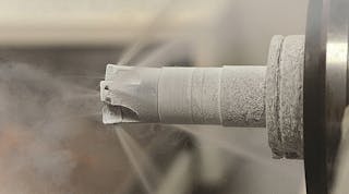 Liquid nitrogen is transmitted through the spindle/turret and tool body to the cutting edge to cool the surface, thereby allowing higher speeds/feeds.