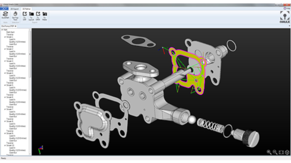IntelliCAM incorporates Spatialrsquos 3D InterOp to import CAD files from various 3D sources and applies custom technologies contributed by Omax and Spatial such as the AutoPath function or slice plane to convert the geometry into full 3D paths for waterjet cutting