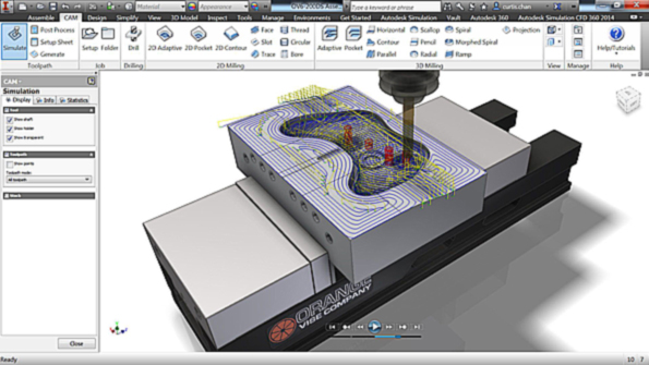 A CAD design for an XBOX controller displays the anticipated toolpaths to be generated for the CNC router that would complete the design to manufacturing sequence