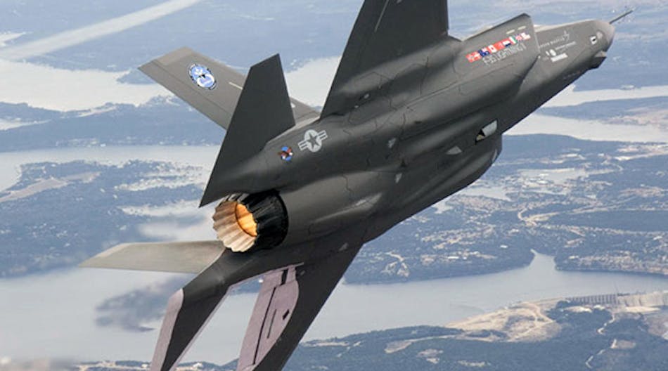 The F-35 Lightning II jet fighter is a stealth-enabled aircraft designed and built by Lockheed Martin, powered by a single turbofan engine, built and supplied by Pratt &amp; Whitney.