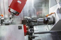 The Hyperturn 65 Powermill has a 1300mm spindle clearance a counter spindle that also achieves fouraxis machining a directdrive Baxis for fiveaxis simultaneous milling and an additional Yaxis for the lower turret The Hyperturn 65 Powermill has a 1300mm spindle clearance a counter spindle that also achieves fouraxis machining a directdrive Baxis for fiveaxis simultaneous milling and an additional Yaxis for the lower turret