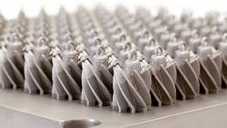 A ldquobuild platformrdquo for ldquoswirlersrdquo gas mixers used in turbine engine design built by AM in a titanium alloy by 3T RPD an additive manufacturing firm in Newbury England The aerospace market is one of the ldquoearly adoptersrdquo of AM products and the EU conference stated an objective of encouraging adoption in other industrial markets too A ldquobuild platformrdquo for ldquoswirlersrdquo gas mixers used in turbine engine design built by AM in a titanium alloy by 3T RPD an additive manufacturing firm in Newbury England The aerospace market is one of the ldquoearly adoptersrdquo of AM products and the EU conference stated an objective of encouraging adoption in other industrial markets too