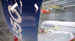 The Airbus A350 is designed with carbonfiber composite wings that have a 213ft span and wing tips that curve upward over the last 14 ft to increase cruising speed and maximum speed The Airbus A350 is designed with carbonfiber composite wings that have a 213ft span and wing tips that curve upward over the last 14 ft to increase cruising speed and maximum speed