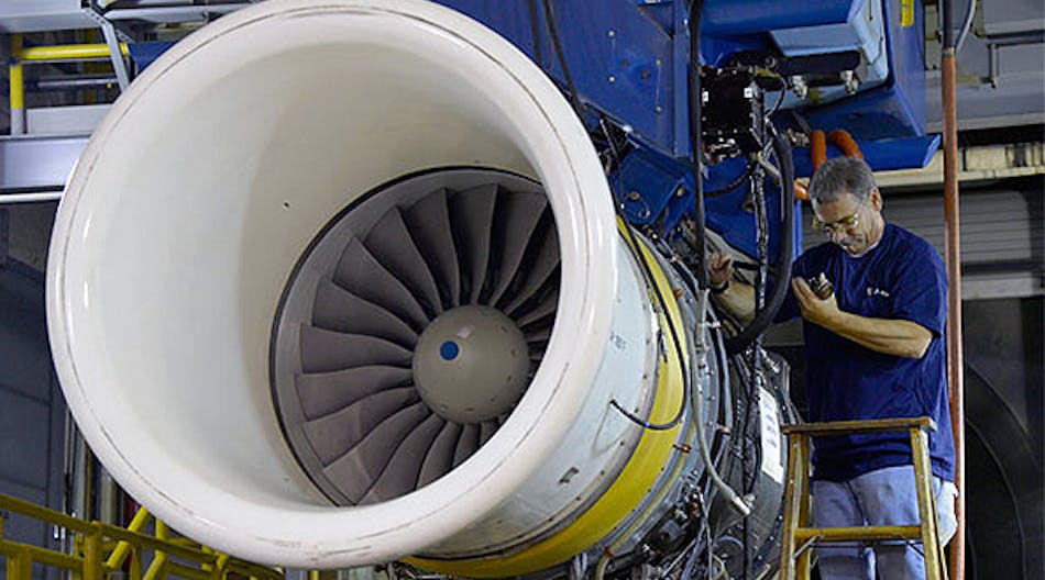 At the Rolls-Royce engine center in Indianapolis, a technician prepares to test AE 3007 high-bypass turbofan engine &ndash; a power unit for business jets and regional aircraft.