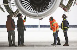 Employees at Pratt amp Whitneyrsquos Mirabel Flight Test Center in Quebec inspect the PurePower Geared Turbofan PW1900G engine as it runs in preparation for its inaugural flight Employees at Pratt amp Whitneyrsquos Mirabel Flight Test Center in Quebec inspect the PurePower Geared Turbofan PW1900G engine as it runs in preparation for its inaugural flight