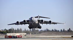 The final C-17 Globemaster III airlifter built at the Long Beach assembly plant takes off, Sunday, November 29. Boeing Defense said over 1,000 of its employees, including many former C-17 program workers, assembled there to watch the departure.