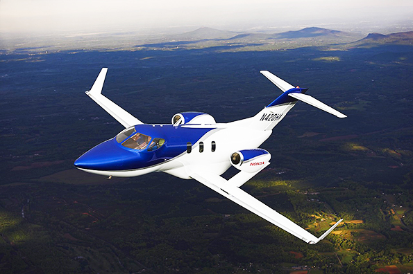 The HondaJet light aircraft seats up to five passengers in a standard configuration and has a flight range of 1180 nautical miles 1357 miles