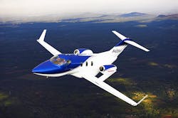The HondaJet light aircraft seats up to five passengers in a standard configuration and has a flight range of 1180 nautical miles 1357 miles The HondaJet light aircraft seats up to five passengers in a standard configuration and has a flight range of 1180 nautical miles 1357 miles