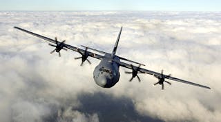 The C-130 Hercules is a Lockheed-designed and built, four-engine turboprop aircraft, used for troop and cargo transport.