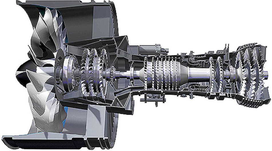 The PurePower GTF engine series is designed with a gear system separating the engine fan from the low-pressure compressor and turbine, so that each module operates at optimal speed. This means that the fan can rotate more slowly as the low-pressure compressor and turbine operate at a high speed, increasing engine efficiency and reducing fuel consumption, emissions, and noise.