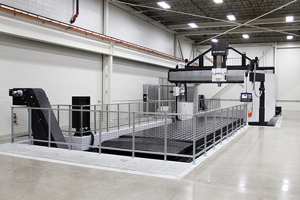 The new Okuma MCRA5CII35x100 doublecolumn machining center has a 118x394in table and a 61ton weight capacity Its 50taper spindle achieves 6000 rpm