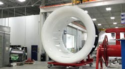 To test the GE9X turbofan jet engine, GE Aviation reportedly invested about $10 million at the Peebles (Ohio) Testing Operation, including the design and fabrication of the 18-ft-diameter, 12-ft-high, fiberglass testing bell-mouth inlet duct.