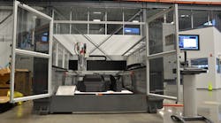 Cincinnati Inc.&rsquo;s BAAM is linear motor-driven system based on the structure, drives, and controls of a laser-cutting machine. It has a work envelope of up to 2.4x6x2 m (8x20x6 ft), and extrudes hot thermoplastic to build parts in layers, based on CAD data.