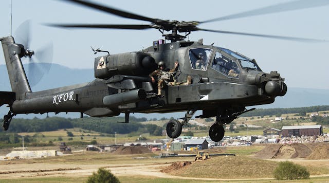 The AH-64 Apache is an attack helicopter fixed with twin-turboshaft engines, multiple weapons options, and sophisticated targeting capabilities.