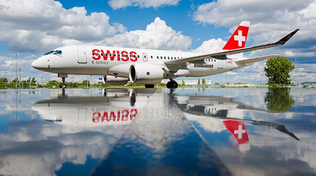 Swiss Air will be the launch customer for Bombardier&rsquo;s new CS100 twin-engine aircraft, taking delivery in the coming weeks.