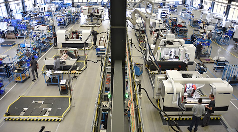 At United Grinding&rsquo;s Studer factory in Thun, Switzerland, a reconfigured production system incorporates all manufacturing operations for the entire product portfolio into one assembly line, which the machine tool builder noted is improving its ability to meet specific customer demands and delivery requirements quickly and efficiently.