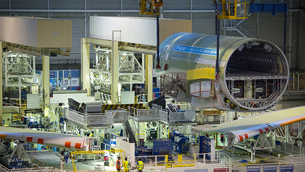 The first A330neo new engine option an A330900 is in its final assembly process at Station 40 of Airbusrsquo Toulouse France final assembly line